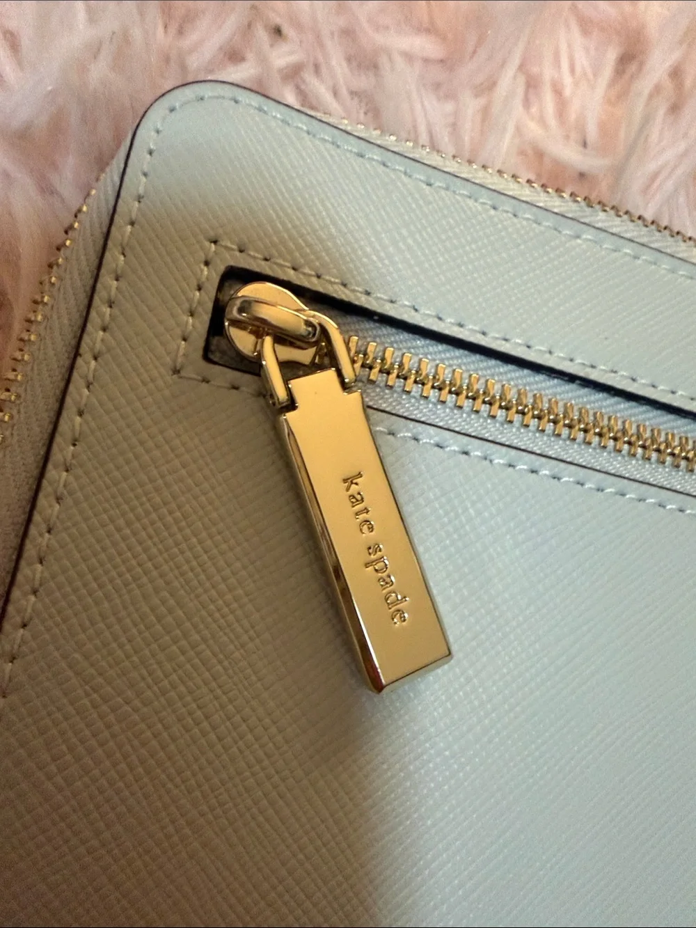 kate spade White Zip Wristlet with Black-Trim Strap
